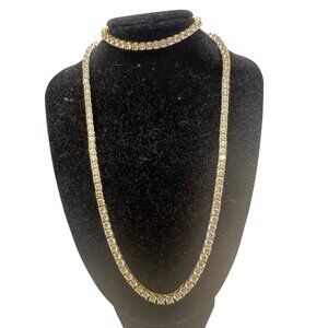Gold Tone  CZ  Tennis Necklace Bracelet Set Clear Round Stones Prong Set 18" 7"